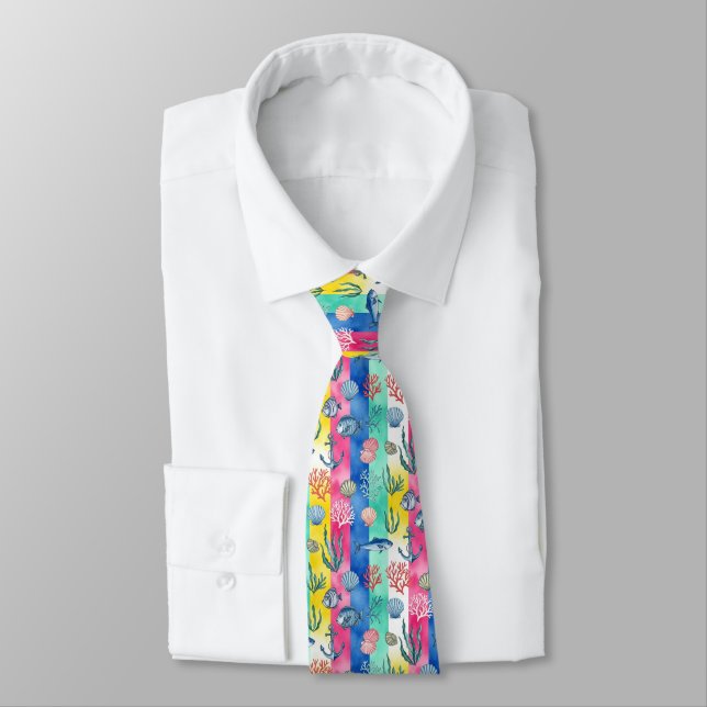 Colourful Coastal Sea Life Pattern (6) Tie (Tied)
