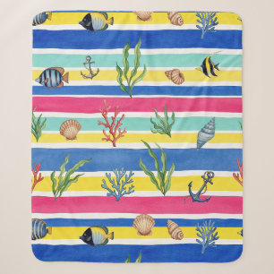 Colourful Coastal Sea Life Pattern (7) Sherpa Blanket