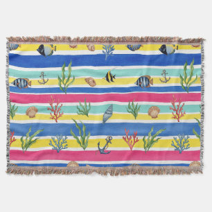Colourful Coastal Sea Life Pattern (7) Throw Blanket