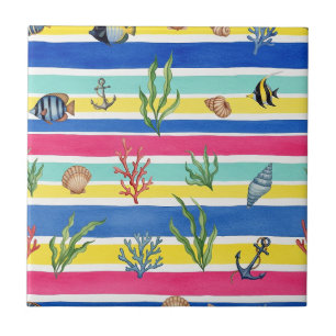 Colourful Coastal Sea Life Pattern (7) Tile