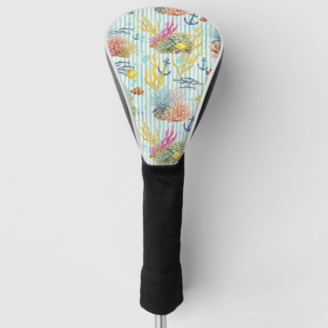 Colourful Coastal Sea Life Pattern (8) Golf Head Cover (Front)