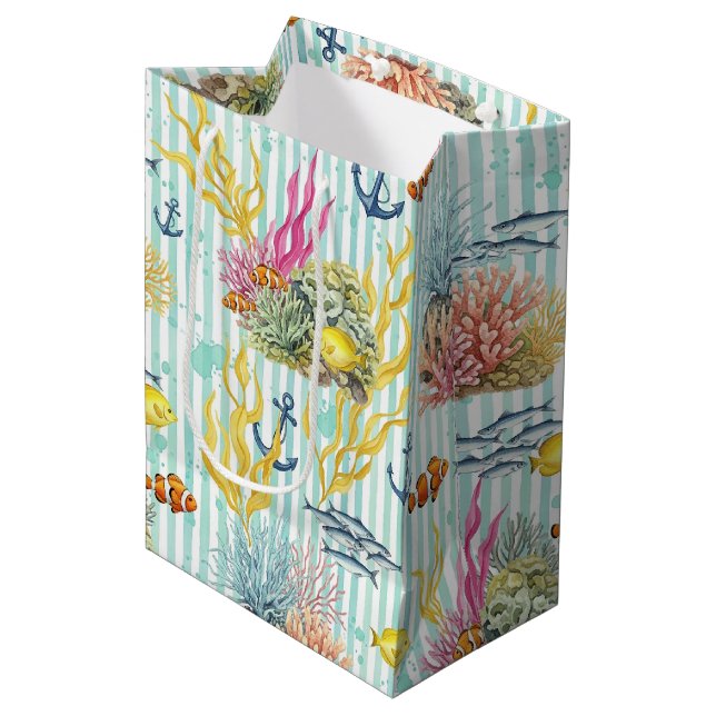 Colourful Coastal Sea Life Pattern (8) Medium Gift Bag (Front Angled)