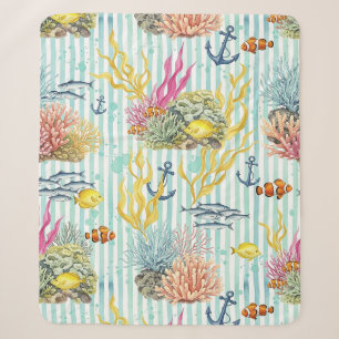 Colourful Coastal Sea Life Pattern (8) Sherpa Blanket