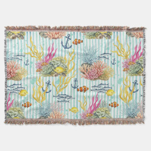 Colourful Coastal Sea Life Pattern (8) Throw Blanket