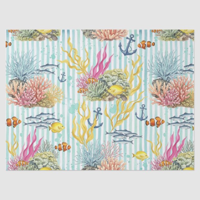 Colourful Coastal Sea Life Pattern (8) Tissue Paper (Front)