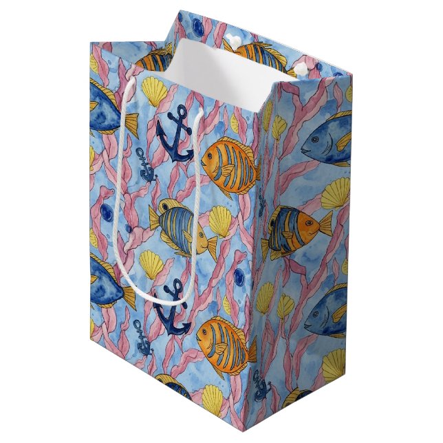 Colourful Coastal Sea Life Pattern (9) Medium Gift Bag (Front Angled)