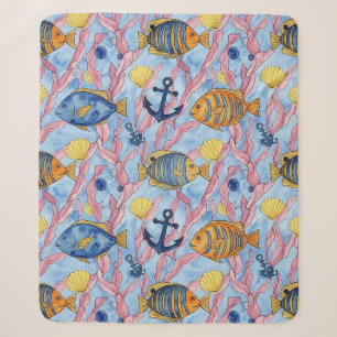Colourful Coastal Sea Life Pattern (9) Sherpa Blanket