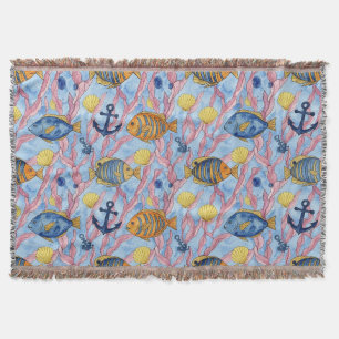 Colourful Coastal Sea Life Pattern (9) Throw Blanket