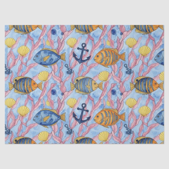 Colourful Coastal Sea Life Pattern (9) Tissue Paper (Front)