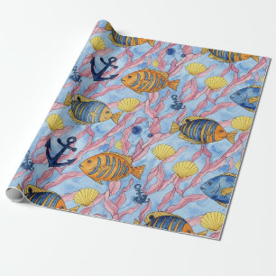 Colourful Coastal Sea Life Pattern (9) Wrapping Paper