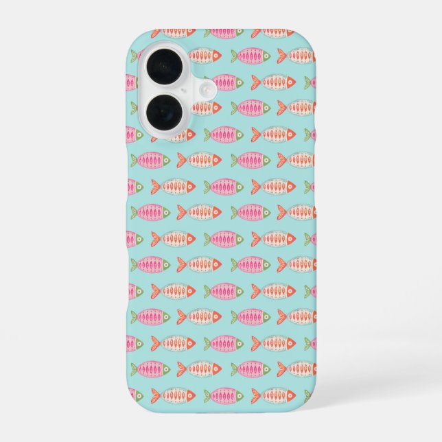 Colourful Coastal Summer Fish Pattern iPhone 16 Case (Back)