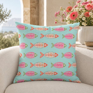 Colourful Coastal Summer Fish Pattern Throw Pillow