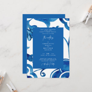 Colourful Cobalt Mediterranean Tile Modern Wedding Invitation