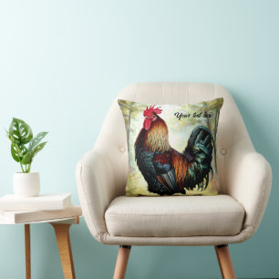 Colourful Cochin Rooster Throw Pillow