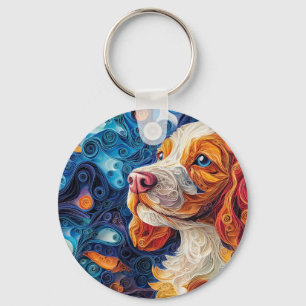 Colourful Cocker Spaniel Dog Portrait Keychain