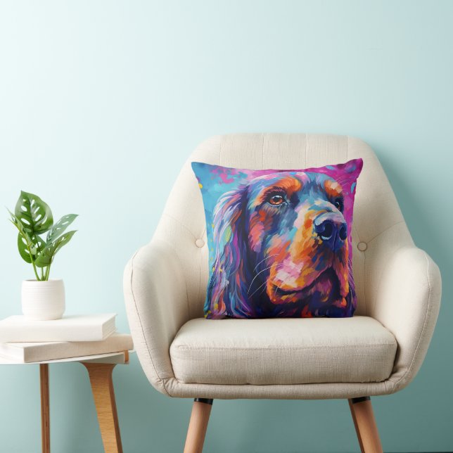 Colourful Cocker Spaniel Throw Pillow (Chair)
