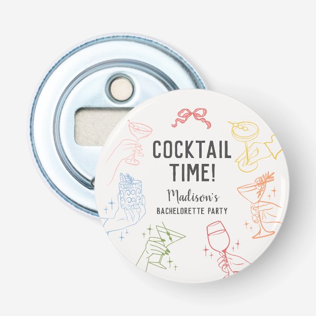 Colourful Cocktail Party Retro Bachelorette Party Bottle Opener (Front)
