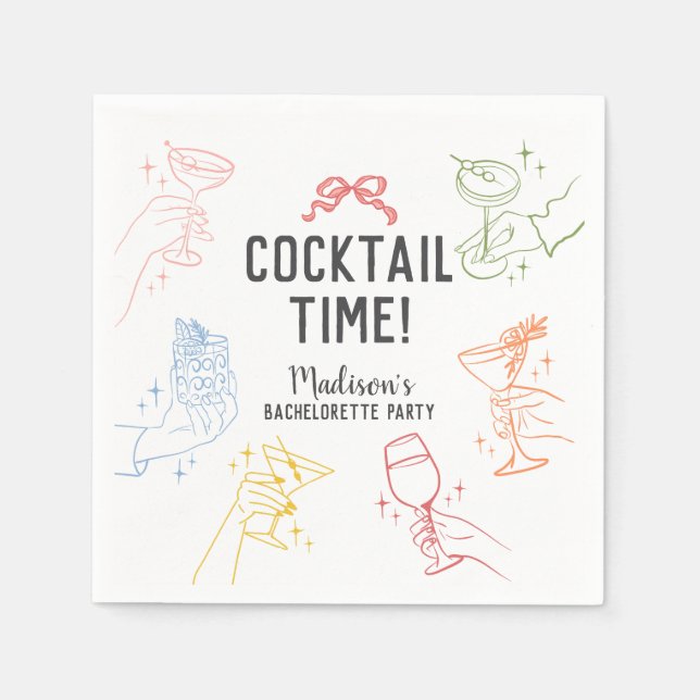 Colourful Cocktail Party Retro Bachelorette Party Napkin (Front)