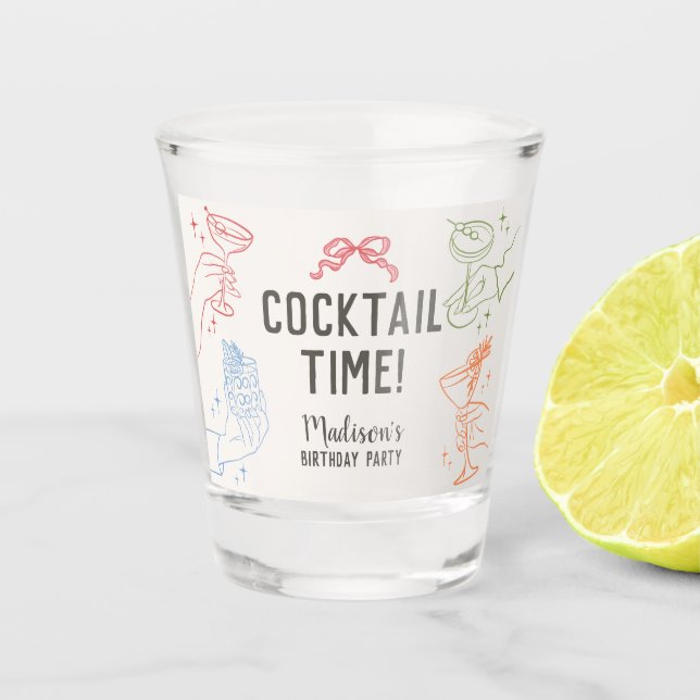 Colourful Cocktail Party Retro Birthday Favours Shot Glass (Front)