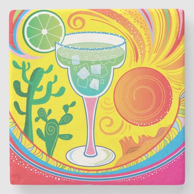 Colourful Cocktail Stone Coaster (Front)