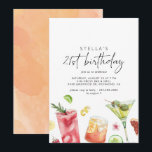 Colourful Cocktails | Fun Cute 21st Birthday Party Invitation<br><div class="desc">Fun 21st birthday party invitations with illustrations of cocktails and fruit. Personalize with your event details. The reverse side has a peach-orange watercolor background.</div>