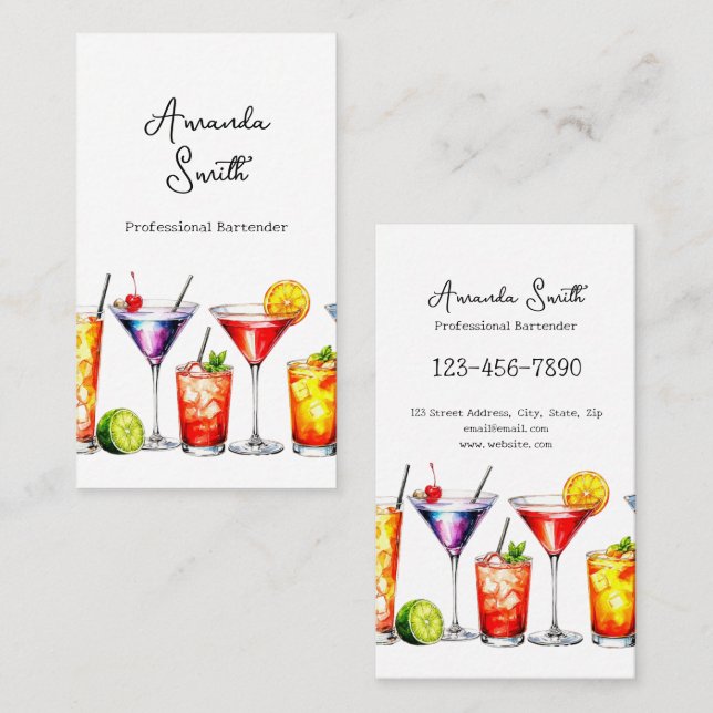 Colourful Cocktails Professional Bartender Busines Business Card (Front/Back)