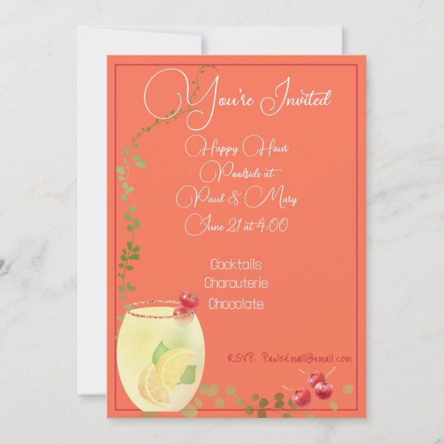 Colourful Cocktails with Fruit and Foliage Party Invitation (Front)