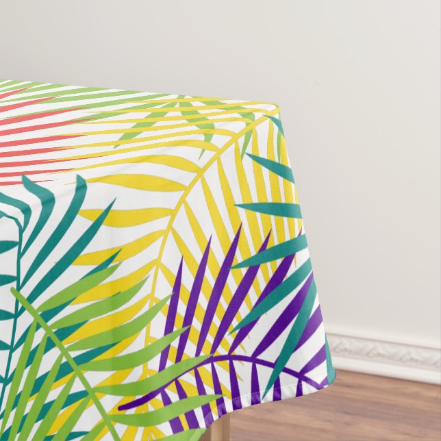 Colourful Coconut Stylized Palm Leafs Pattern Tablecloth (In Situ)