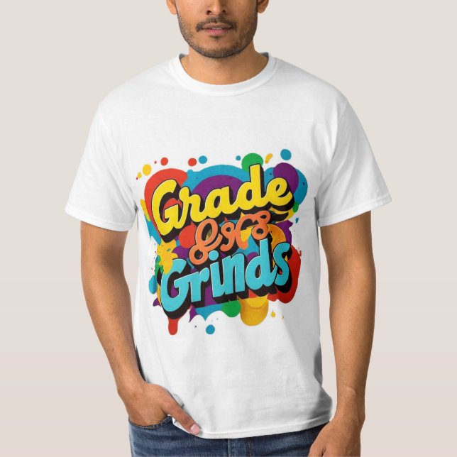 Colourful Coffee Cup Grade Grinds Tee  (Front)