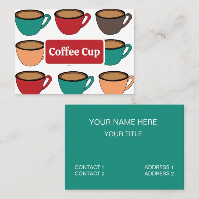 Colourful Coffee Cup Pattern Business Card (Front/Back)