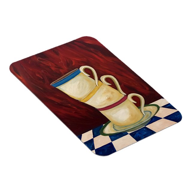 Colourful Coffee Cups on Red Art Magnet 3"x4" (Right Side)