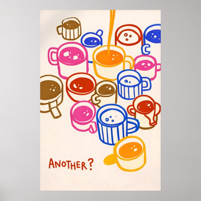 Colourful Coffee Cups Poster, Kitchen Quote Print (Front)