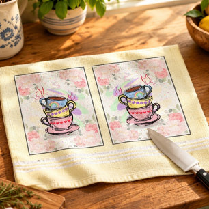 Colourful Coffee Cups - Stacked Yellow Kitchen Towel