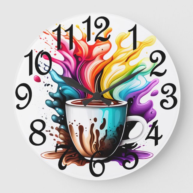 Colourful Coffee  Large Clock (Front)