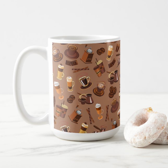 Colourful Coffee Maker Pattern Mug (With Donut)