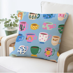 Colourful Coffee Mug Pattern Pillow