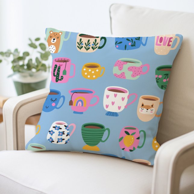 Colourful Coffee Mug Pattern Pillow (Creator Uploaded)