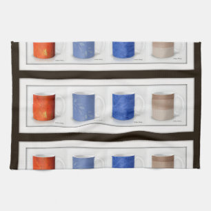 Colourful Coffee Mugs Framed Kitchen Towel