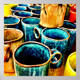 Colourful Coffee Mugs Gifts for Coffee Lovers Teal Poster