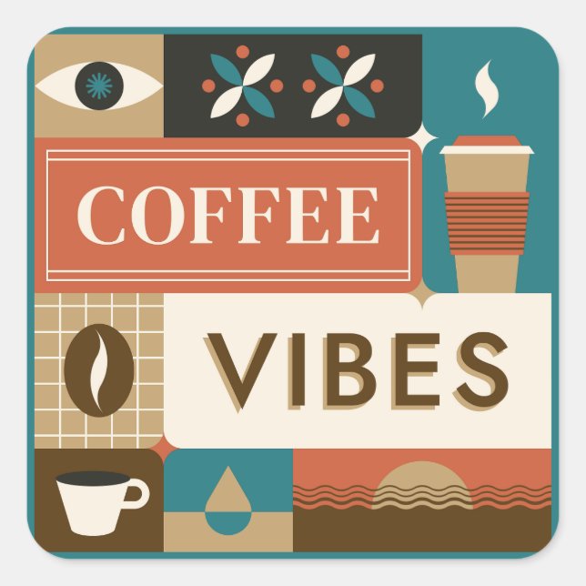 Colourful Coffee Quotes Square Sticker (Front)