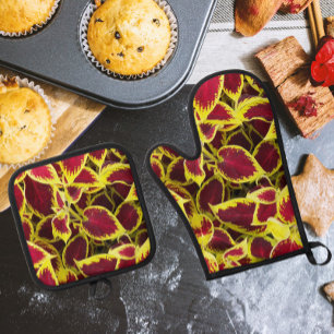 Colourful Coleus Plant Leaves Floral Oven Mitt & Pot Holder Set