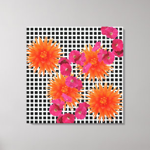 Colourful Collage Black White Orange Pink Flowers Canvas Print