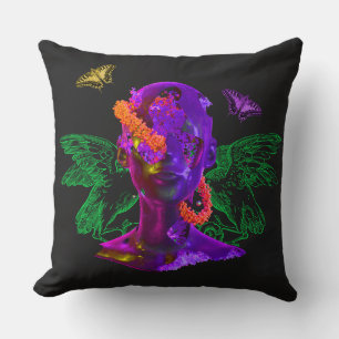 Colourful Collage Face and Butterflies Throw Pillow