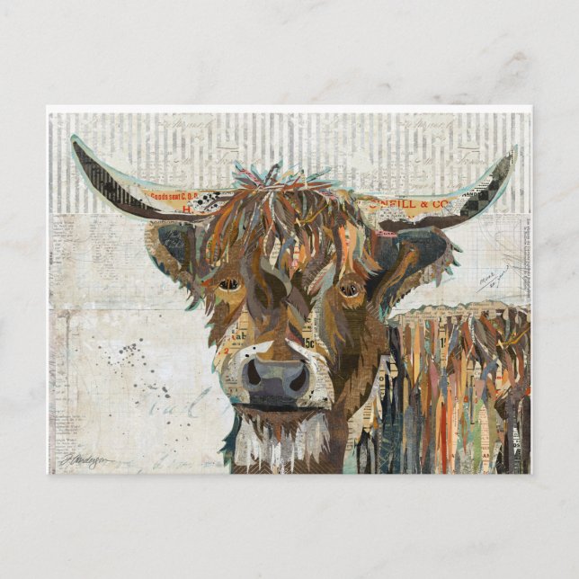 Colourful Collage Highland Cow Postcard (Front)