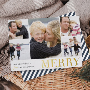 Colourful Collage   Merry & Bright 5 Photo Foil Holiday Card