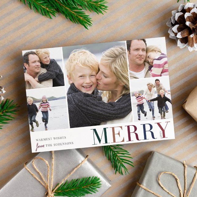 Colourful Collage | Merry & Bright 5 Photo Holiday Card (Creator Uploaded)