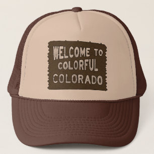 Colourful Colorado welcome sign brown hat