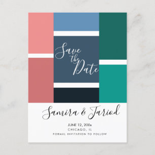 Colourful Colorblock Geometrical Save the Date Postcard