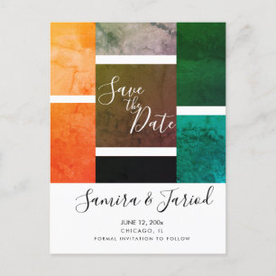 Colourful Colorblock Marble Save the Date  Postcar Postcard