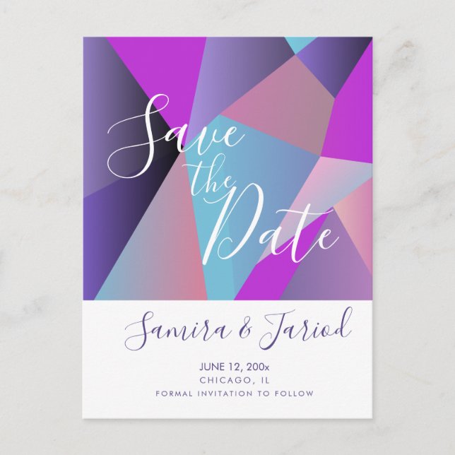Colourful Colorblock Purple Save the Date  Postcar Postcard (Front)